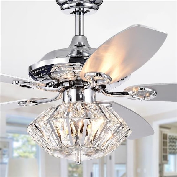 Warehouse Of Tiffany CFL-8366REMO-CH 52 in. Makore Lighted Ceiling Fan with Crystal Shade; Chrome CFL-8366REMO/CH - main